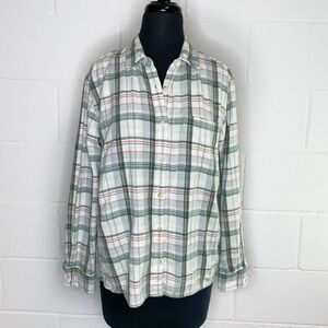 Roots Women’s 100% Cotton Flannel Green Plaid Long Sleeve Button Up Shirt